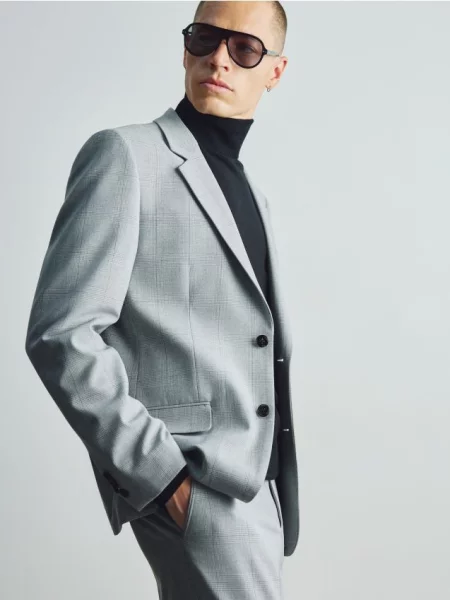 Reserved Картатий блейзер slim fit світло-сірий сірий