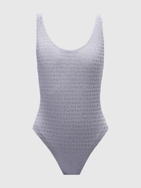 Купальник в принт логотипа Balmain сірий