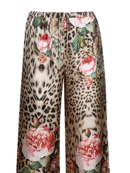 Hedvábné kalhoty Roberto Cavalli s potiskem růžové