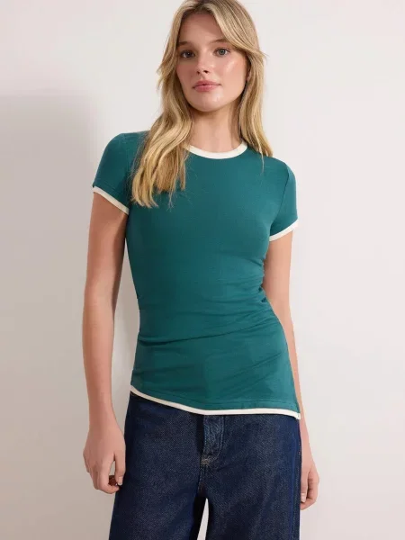 Trendyol Tricou verde smarald alb