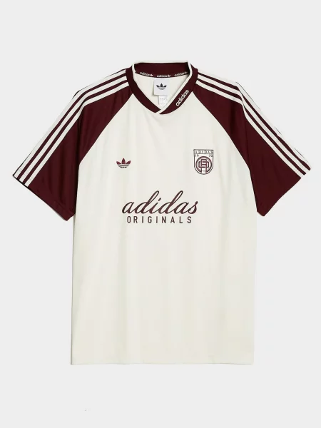 Adidas T-Shirt Classic Jacquard Jersey With Badge beżowa