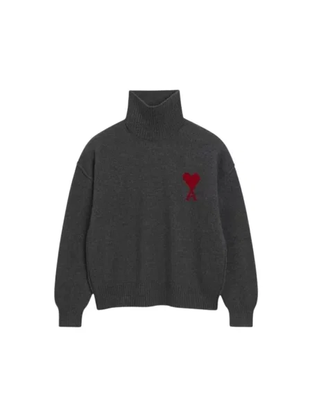 Sweter z golfem Ami Paris szary