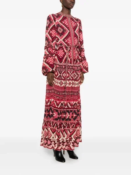 Rochie maxi Farm Rio cu imprimeu geometric de costum roșu