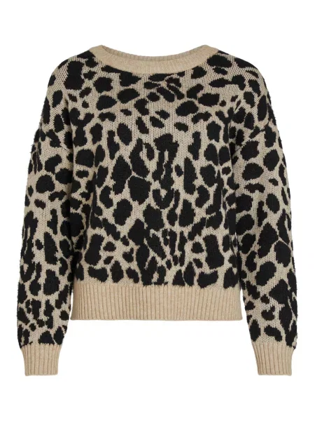 VILA Pulover VIRil bej amestecat negru