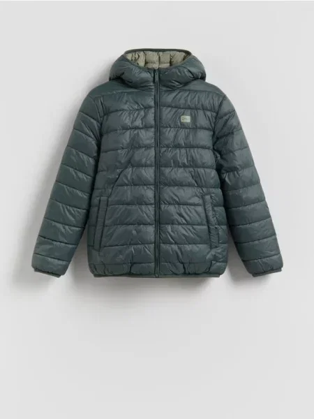 Reserved Jachetă reversibilă cu glugă verde-închis verde