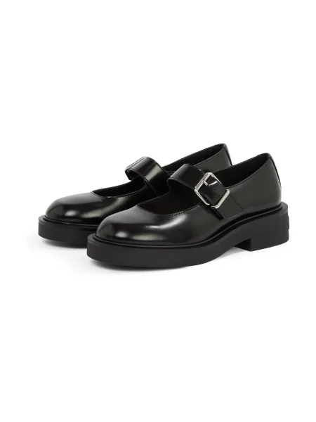 Tommy Jeans pantofi de piele TJW MARY JANE SHOE femei cu plat negru