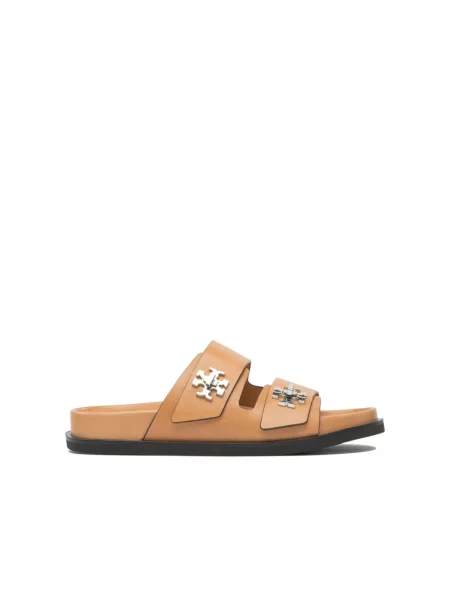 Klapki Tory Burch skórzane beżowe