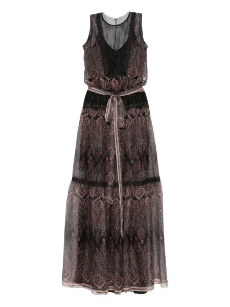 Rochie maxi Miau By Clara Rotescu cu imagine cu model paisley din dantelă negru
