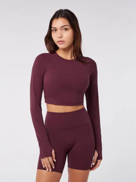 YO-GAYA Športový top Long Sleeve Crop Top burgundská