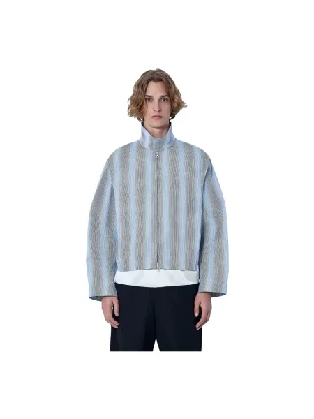 Kurtka Dries Van Noten w paski z paskiem niebieska