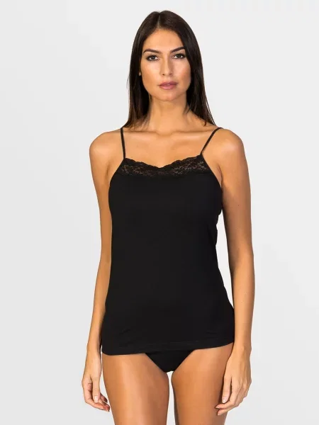 Zd ZERO DEFECTS Maiou Afrodita Lace straight neck Soy fiber' negru
