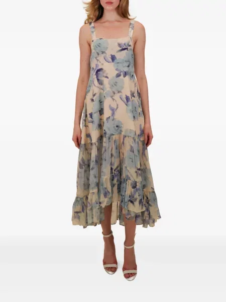 Sukienka midi Azeeza w kwiatki do kolan garniturowa niebieska