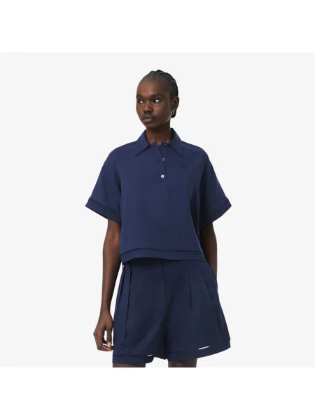 Lacoste Koszulka Polo Oversize Z Lejącego Diagonalu granatowa