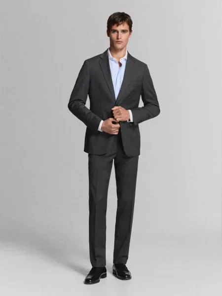 Koszula garniturowa slim fit w paski Mężczyzna L MANGO MAN niebieski