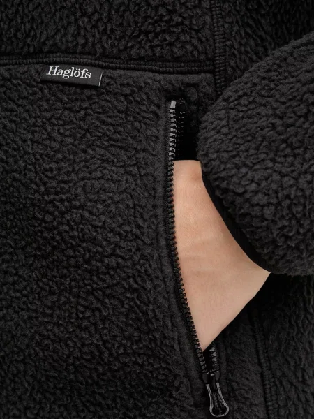 Флисовый однотонный свитер Haglofs с капюшоном черный