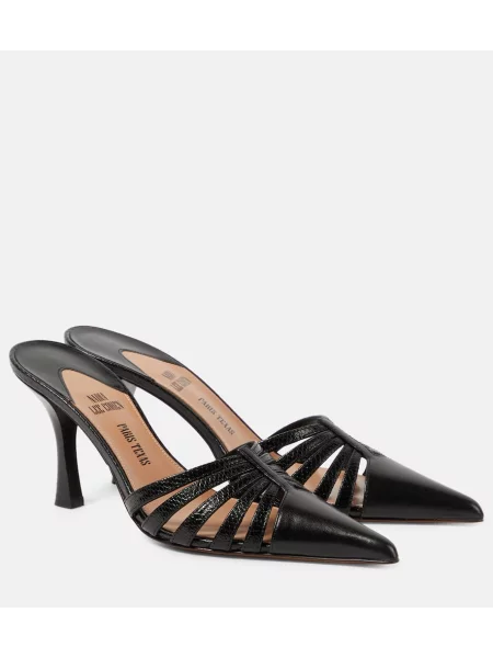 Papuci tip mules Paris Texas din piele negru