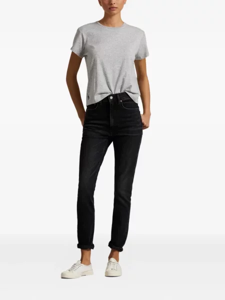 Długa koszulka Polo Ralph Lauren z okrągłym dekoltem zamszowa zielona