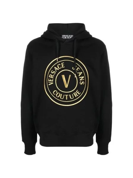 Sweter Versace Jeans Couture z kapturem z logo czarny
