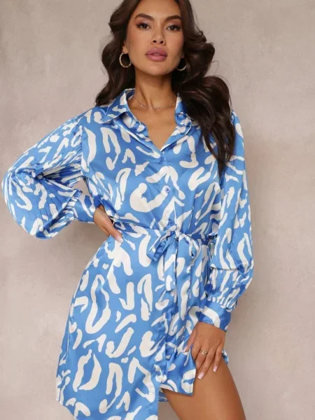 Rochie cambrata cu insertii plisate si din Lizza albastra