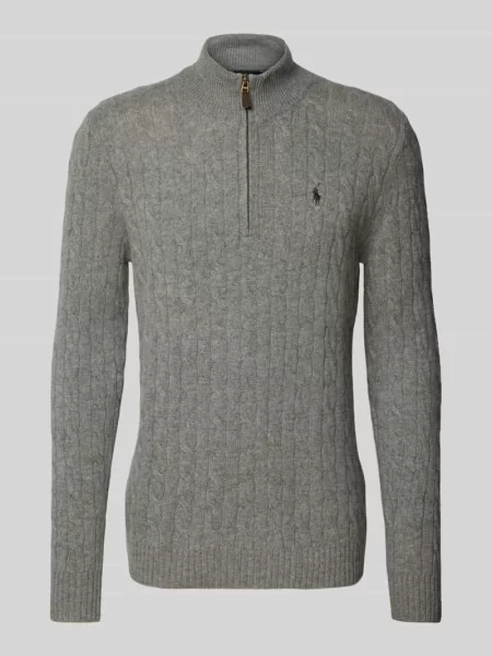 Sweter z dzianiny z mieszanki bawełny i kaszmiru ze stójką Ralph Lauren szary