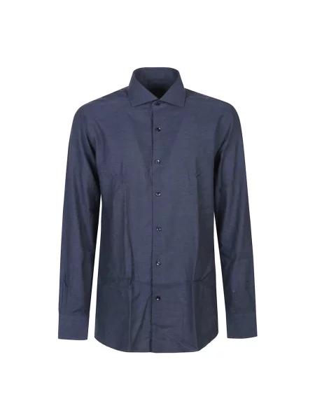 Koszula z długim rękawem Barba Napoli z długim rękawem niebieska