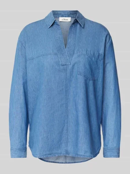 Bluzka jeansowa o kroju relaxed fit z czystej bawełny z dekoltem w serek S.oliver Red Label niebieska