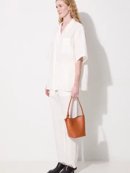Λινό παντελόνι Pangaia DNA Linen Trousers άσπρο λευκό