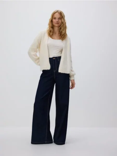 Reserved Кардиган з домішкою вовни нюдовий 