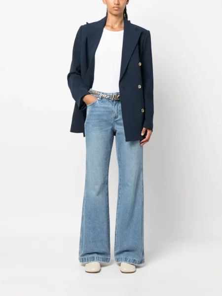 Satynowe proste jeansy Michael Michael Kors z nadrukiem dwurzędowe niebieskie