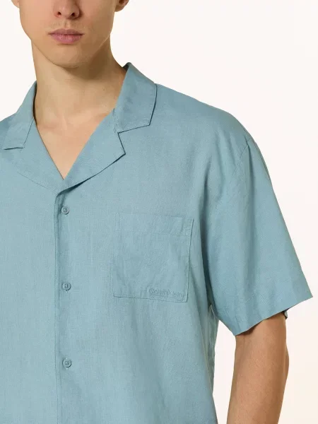 Calvin Klein Pyžamové Tričko Linen Blend Se Lnem tyrkysová