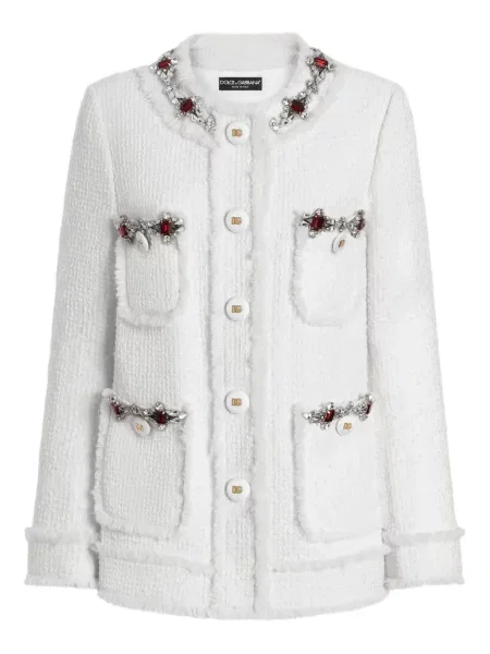 Geacă Dolce & Gabbana din tweed alb