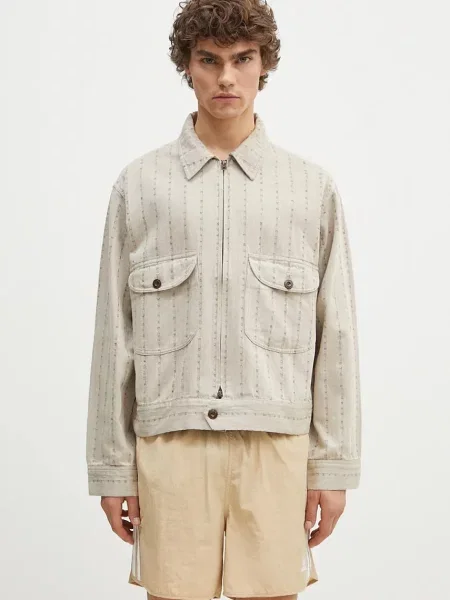 Human Made jachetă de cămașă din Herringbone Zip-Up Work Jacket de tranzitie bej