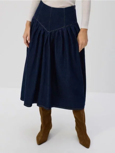 Reserved Джинсова спідниця міді темно-синій синя