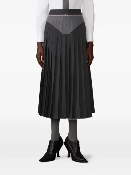 Fusta plisata Thom Browne plisată până la genunchi gri