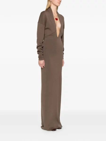 Rochie maxi Entire Studios cu decolteu în V lungă de costum maro