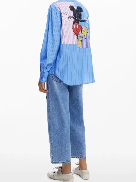 Риза Desigual MICKYSTRIPES дамска със свободна кройка с класическа яка синьо