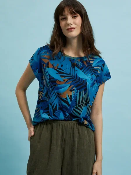Tricou Marisse cu imprimeu tropical negru