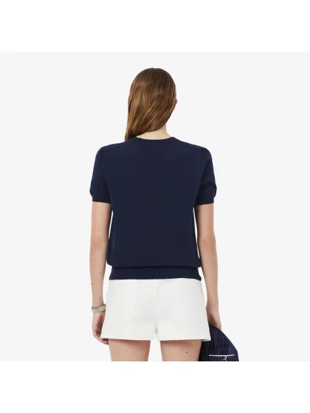 Lacoste Sweter Z Krótkim Rękawem 3D Knit niebieski