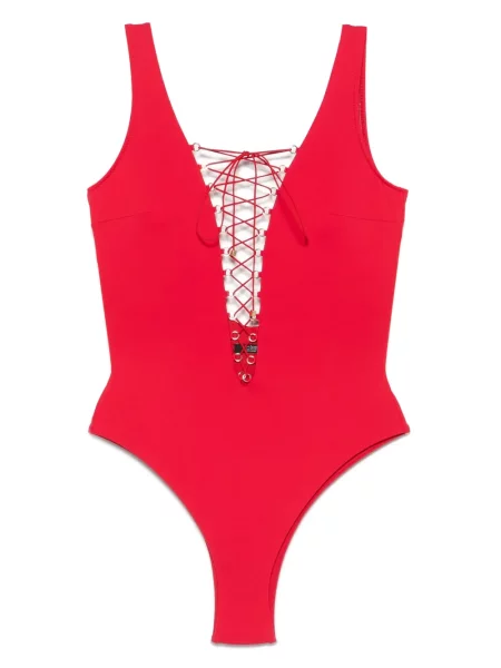 Kupaći kostim Noire Swimwear s vezicama s čipkom crvena
