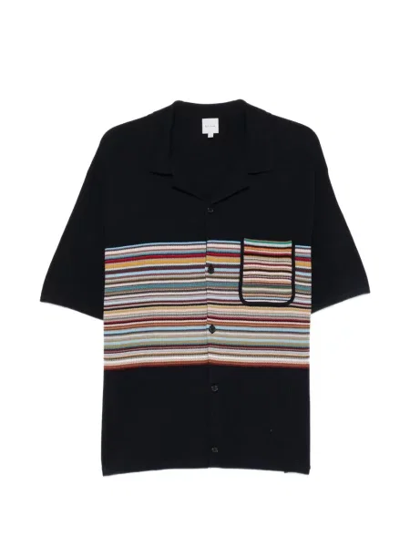Tricou polo Paul Smith cu dungi tricotate albastru