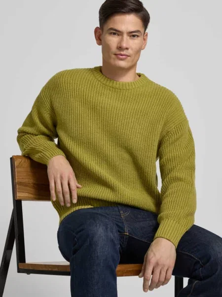 Sweter z dzianiny z okrągłym dekoltem Jake*s Studio Men zielony