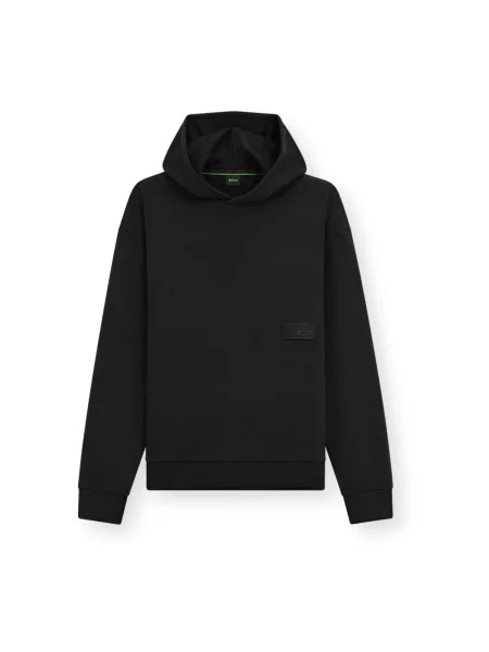 BOSS Green bluza z kapturem z bawełną SW_Hoodie czarna