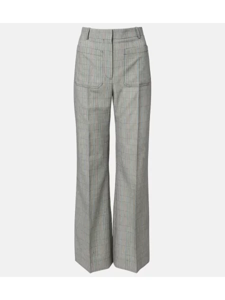 Pantaloni Victoria Beckham de lână în carouri gri