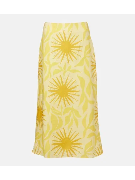 Fustă midi Cala De La Cruz de in cu imagine galben