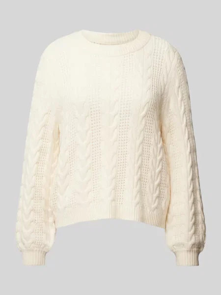 Sweter z dzianiny z okrągłym dekoltem model ‘RUBINA’ beżowy