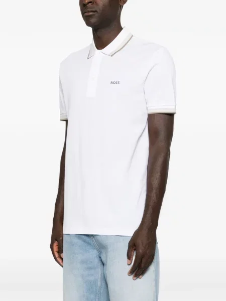 Tricou polo Boss cu autograf alb
