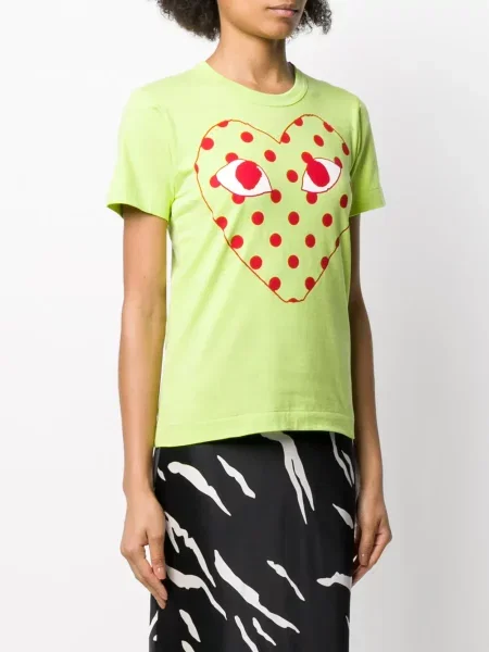 Puntíkaté tričko Comme Des Garçons Play s potiskem zelené