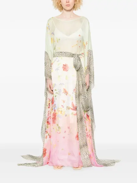 Rochie maxi Roberto Cavalli cu model floral cu imagine verde