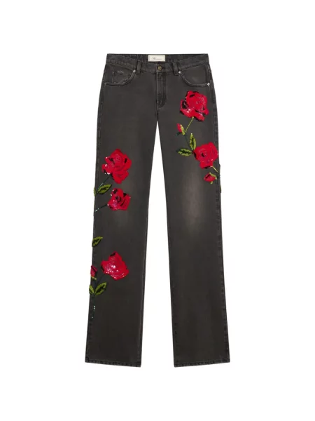 Blugi cu picior larg Blumarine cu broderie gri