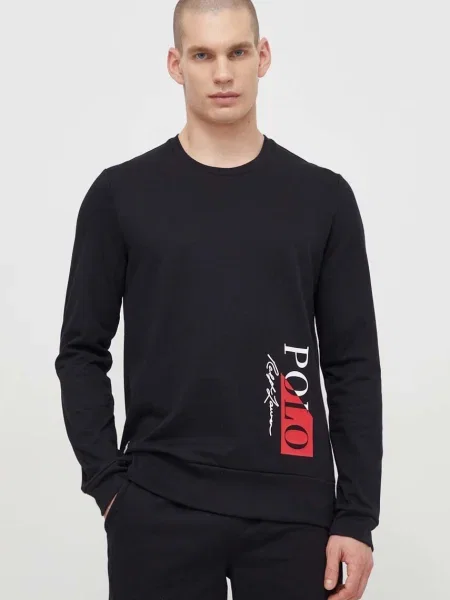 Pyžamové tričko s dlouhým rukávem Polo Ralph Lauren s potiskem černá